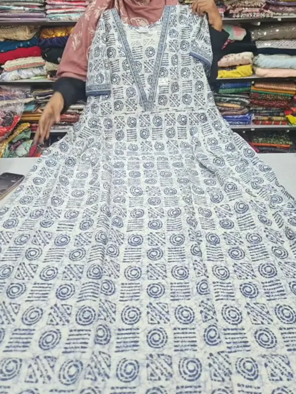 Pure Jaipur Cotton V-Neck Frock Maxi Nighty | NT3581